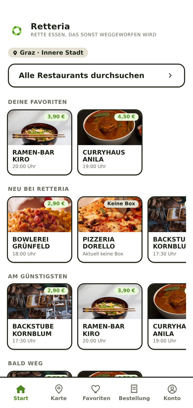 Retteria App – Restaurants und Boxen in Graz