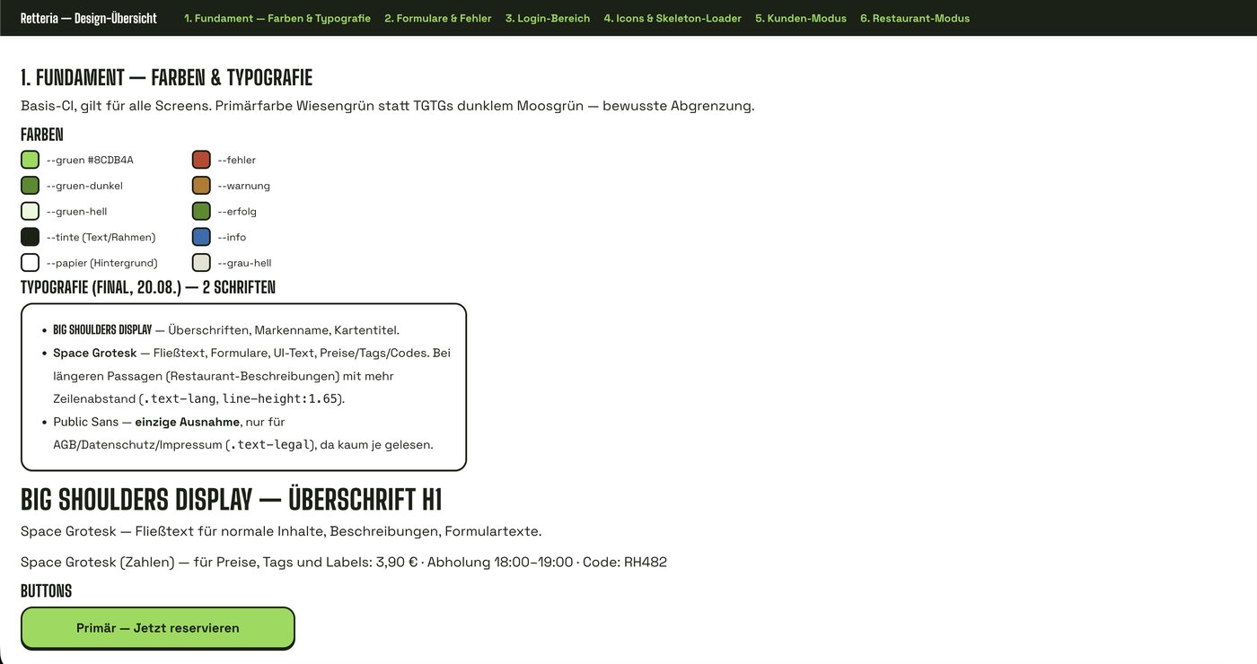 CI-Guide / Design-Übersicht für Retteria
